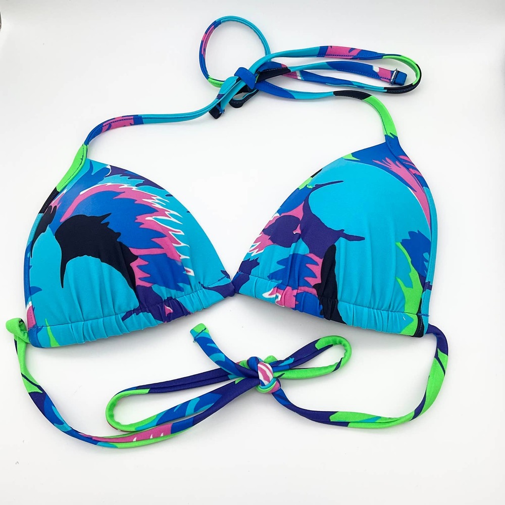 Aerie Perky Triangle Bikini Top Blue Tropical S